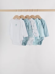 Blue Baby Elephant Long Sleeved Bodysuits 5 Pack - Image 1 of 15