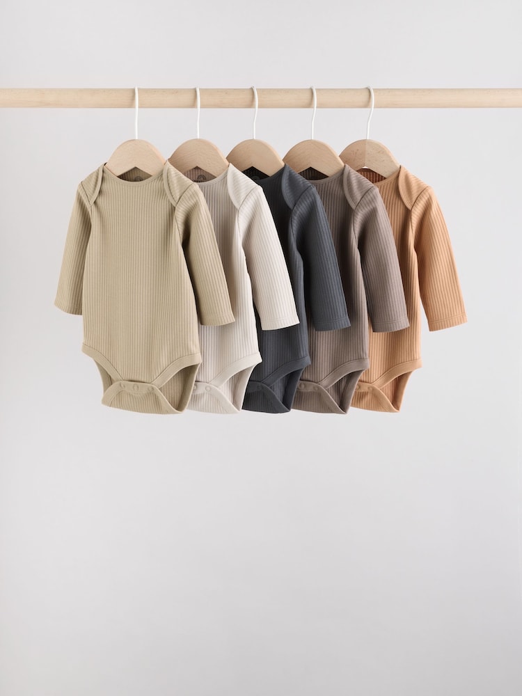 Brown Long Sleeve Baby Bodysuits 5 Pack - Image 1 of 14 Brown Long Sleeve Baby Bodysuits 5 Pack - Image 1 of 14