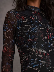 Mint Velvet Black Abstract Print Mesh Midi Dress - Image 5 of 8
