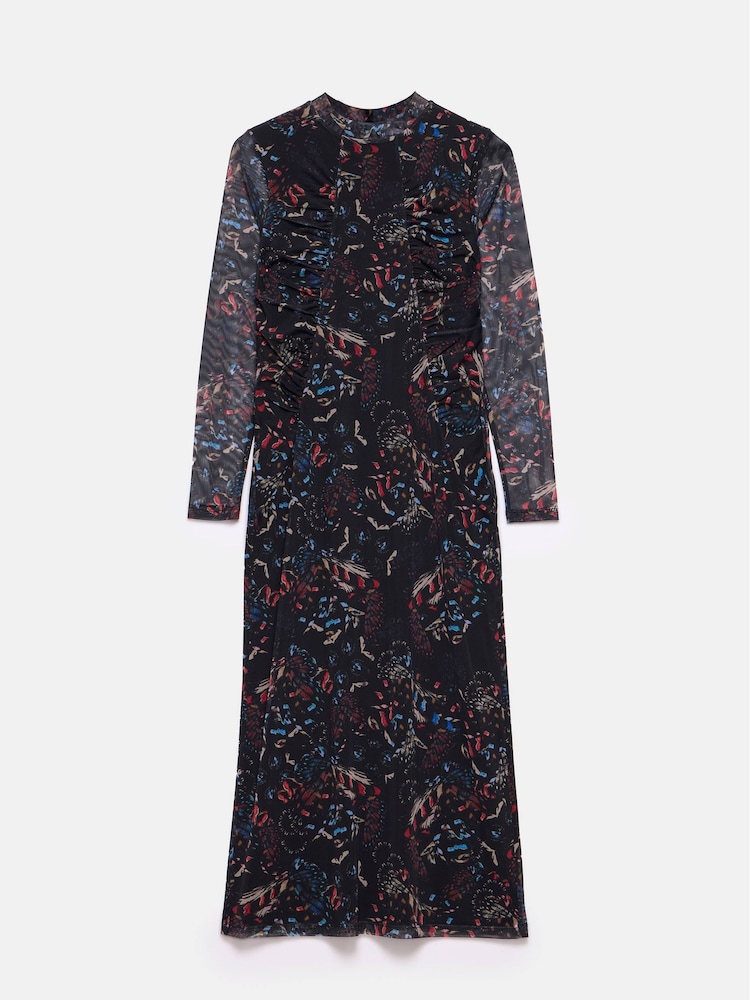 Mint Velvet Black Abstract Print Mesh Midi Dress - Image 7 of 8