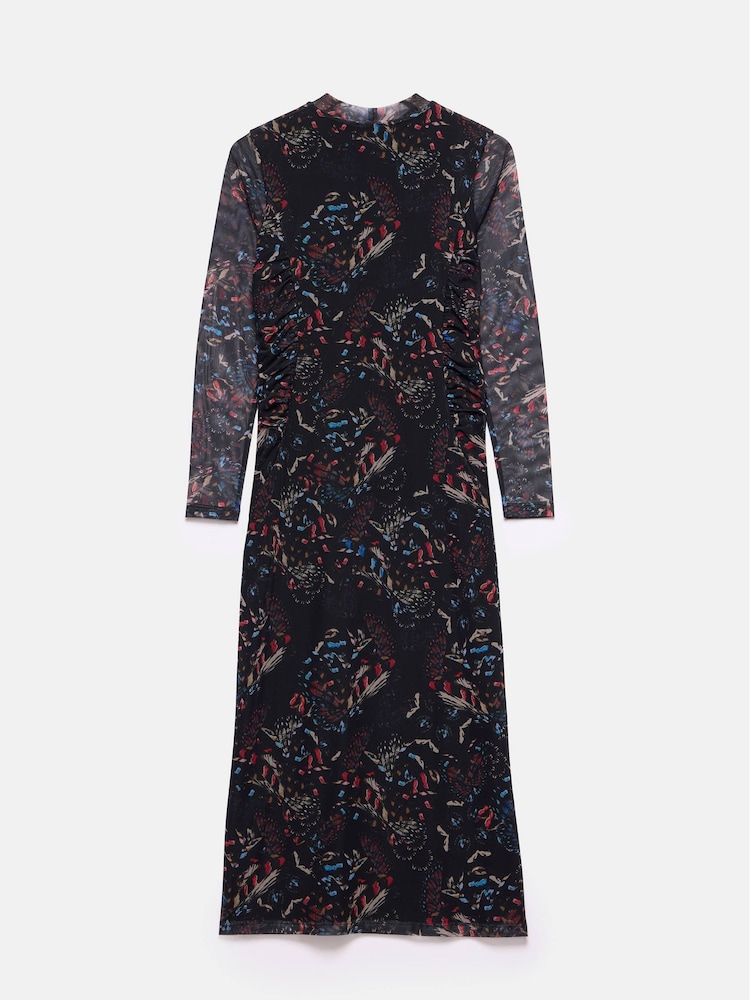 Mint Velvet Black Abstract Print Mesh Midi Dress - Image 8 of 8