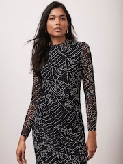 Mint Velvet Black Spot Print Mesh Midi Dress - Image 3 of 8