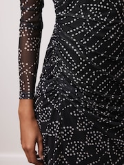 Mint Velvet Black Spot Print Mesh Midi Dress - Image 4 of 8