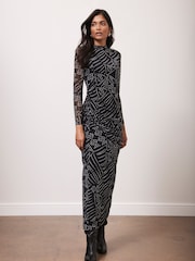 Mint Velvet Black Spot Print Mesh Midi Dress - Image 5 of 8