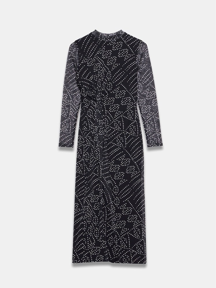 Mint Velvet Black Spot Print Mesh Midi Dress - Image 6 of 8