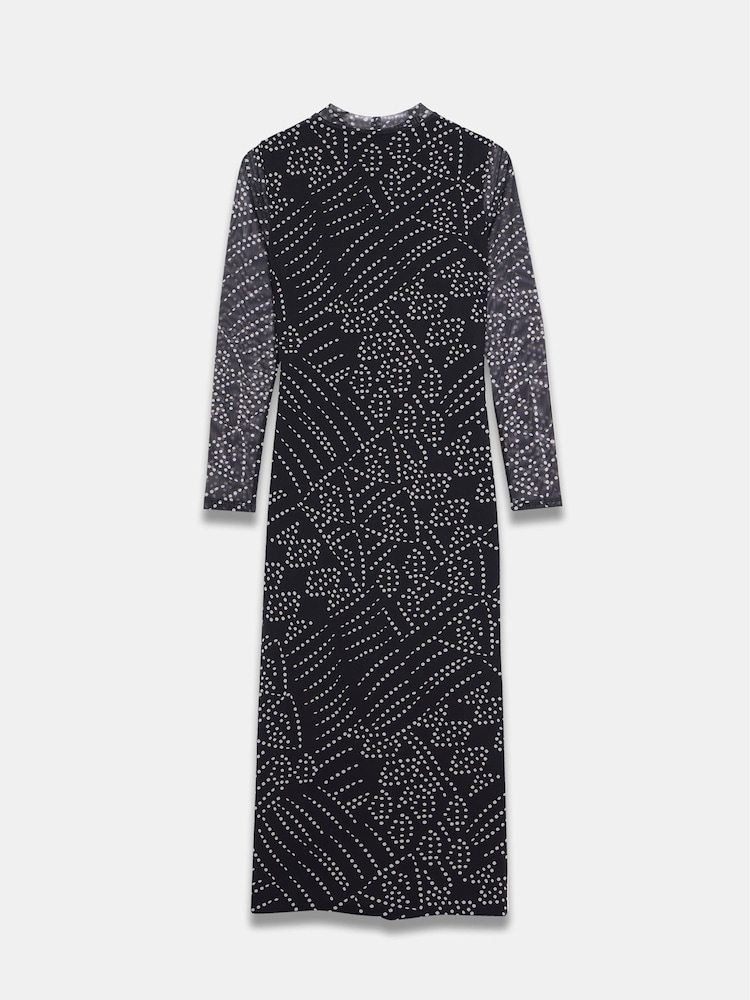 Mint Velvet Black Spot Print Mesh Midi Dress - Image 7 of 8