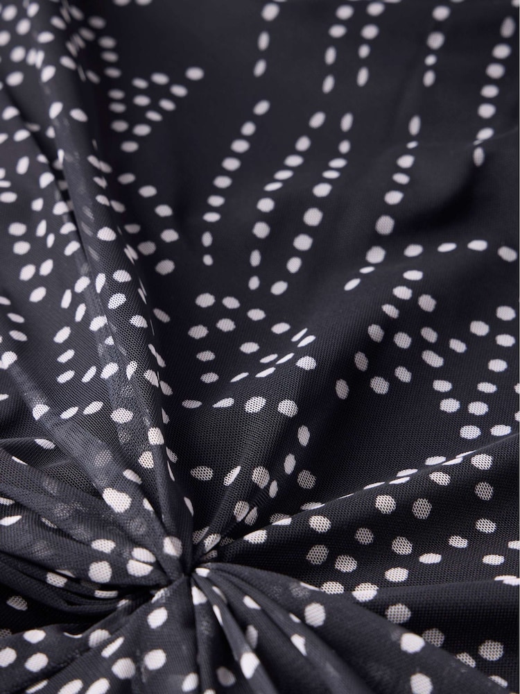 Mint Velvet Black Spot Print Mesh Midi Dress - Image 8 of 8