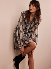 Mint Velvet Grey Abstract Print Mini Dress - Image 2 of 8