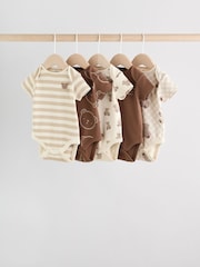 Chocolate Brown Baby Short Sleeve Bodysuits 5 Pack - Image 1 of 15