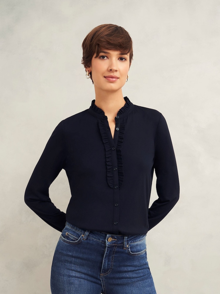Hobbs Blue Ramona Collared Top - Image 1 of 4 Hobbs Blue Ramona Collared Top - Image 1 of 4