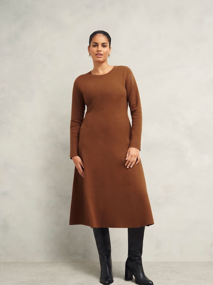Hobbs Brown Liza Knitted Dress - Image 1 of 4
