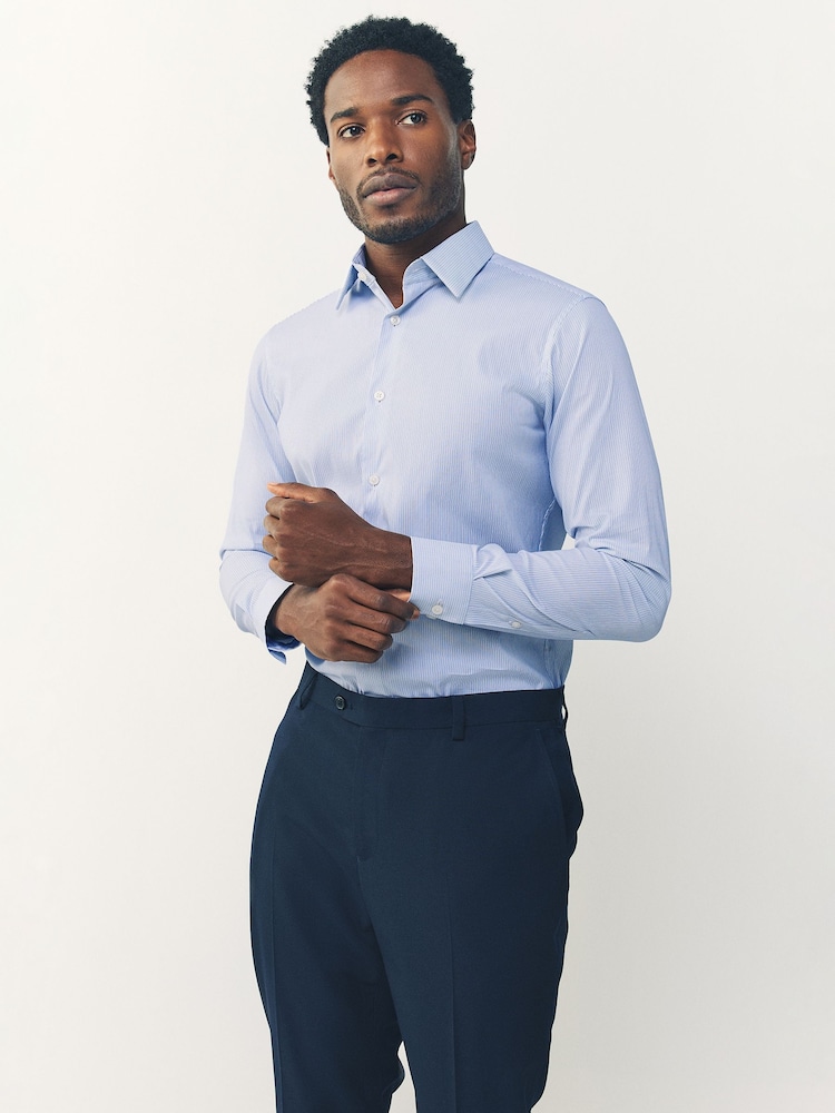 White/Blue Fine Stripe Muscle Fit Motionflex Textured Shirt - Image 1 of 8