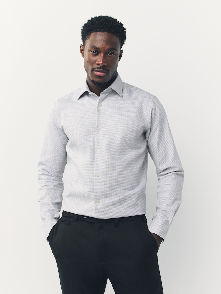 Grey Slim Fit Premium 100% Cotton Textured Shirt - Image 1 of 13