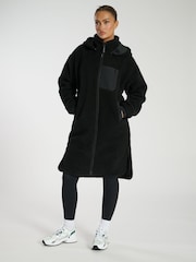 South Beach Black Midi Borg Jacket With Removeable Hood - Image 1 of 6