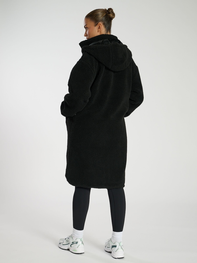 South Beach Black Midi Borg Jacket With Removeable Hood - Image 2 of 6