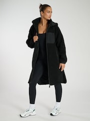 South Beach Black Midi Borg Jacket With Removeable Hood - Image 4 of 6