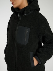 South Beach Black Midi Borg Jacket With Removeable Hood - Image 5 of 6