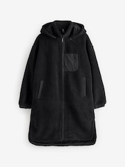 South Beach Black Midi Borg Jacket With Removeable Hood - Image 6 of 6