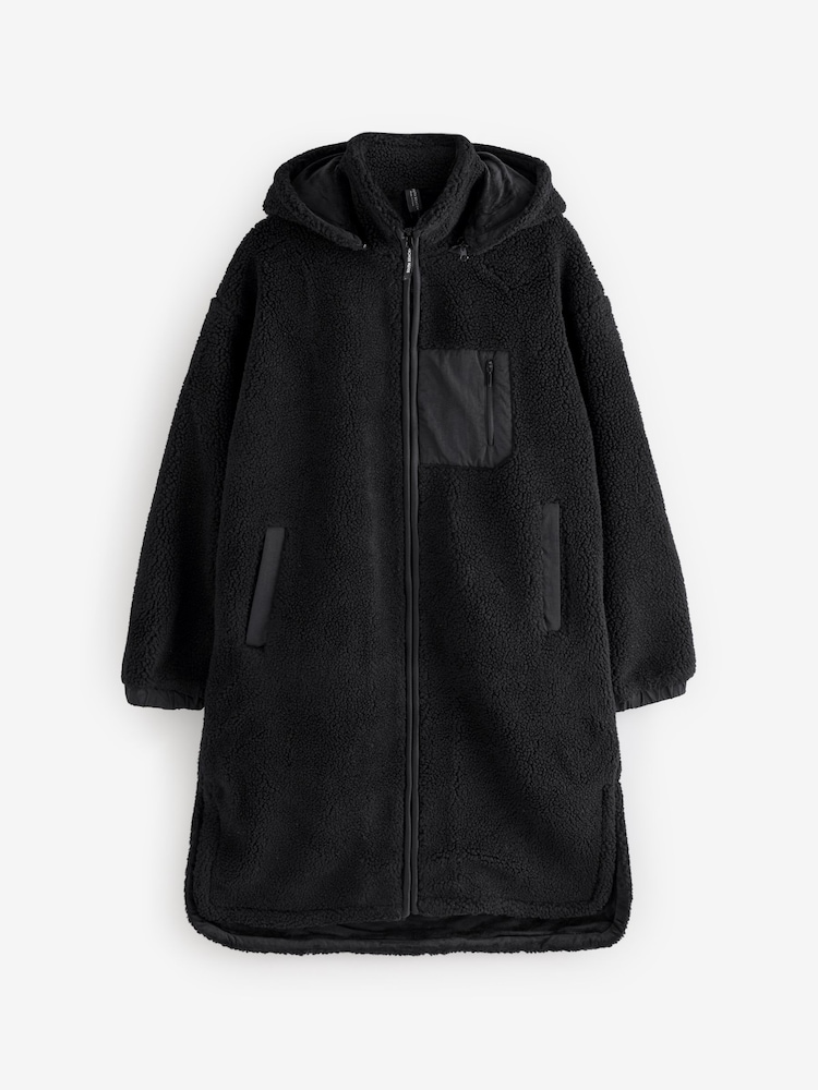 South Beach Black Midi Borg Jacket With Removeable Hood - Image 6 of 6