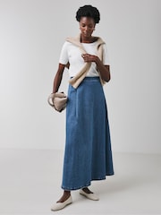 JD Williams Blue Pleated Denim Skirt - Image 1 of 4