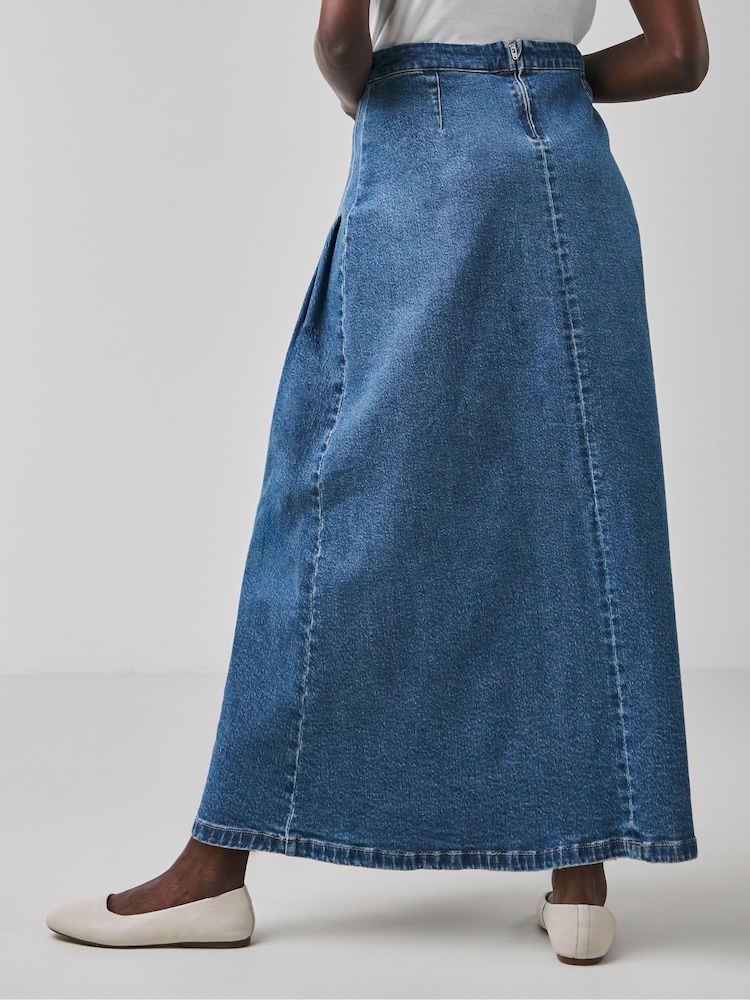 JD Williams Blue Pleated Denim Skirt - Image 2 of 4