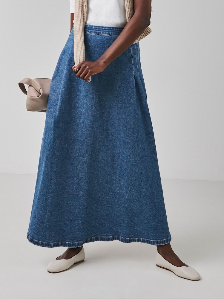 JD Williams Blue Pleated Denim Skirt - Image 4 of 4