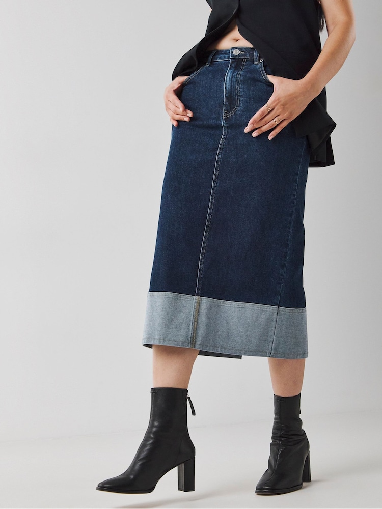 JD Williams Blue Stretch Denim Midi Skirt - Image 1 of 5