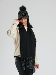 South Beach Black Gem Embellished Scarf And Hat Set - Image 3 of 6
