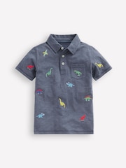 Boden Blue 100% Cotton Embroidered Slub Polo Shirt - Image 1 of 3