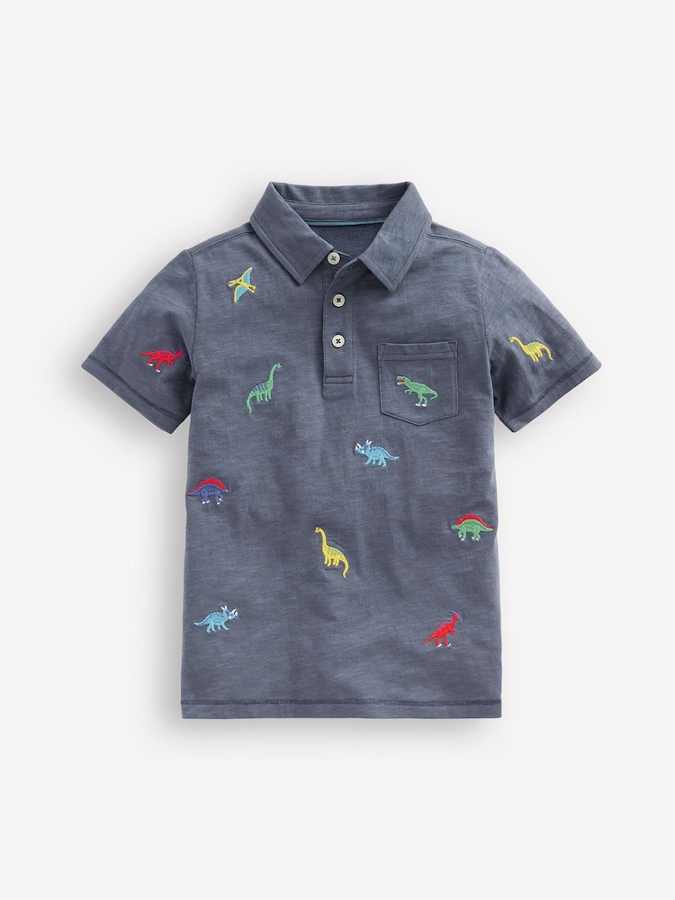 Boden Blue 100% Cotton Embroidered Slub Polo Shirt - Image 1 of 3 Boden Blue 100% Cotton Embroidered Slub Polo Shirt - Image 1 of 3