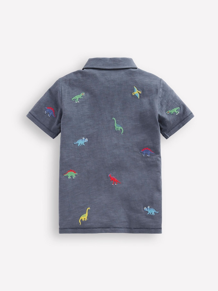 Boden Blue 100% Cotton Embroidered Slub Polo Shirt - Image 2 of 3 Boden Blue 100% Cotton Embroidered Slub Polo Shirt - Image 2 of 3