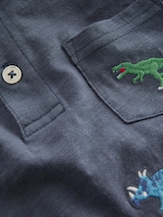 Boden Blue 100% Cotton Embroidered Slub Polo Shirt - Image 3 of 3