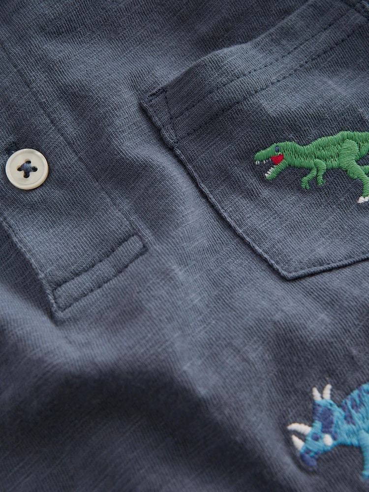 Boden Blue 100% Cotton Embroidered Slub Polo Shirt - Image 3 of 3 Boden Blue 100% Cotton Embroidered Slub Polo Shirt - Image 3 of 3