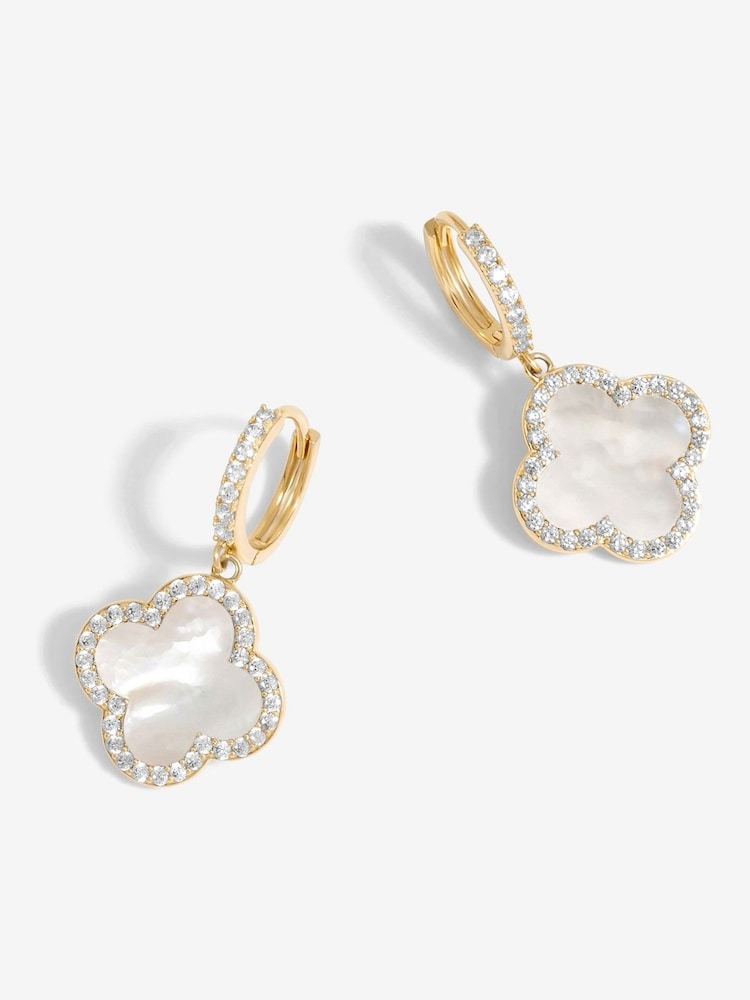 Jon Richard Gold Tone Mother of Pearl Clover Huggie Earrings - Image 1 of 1