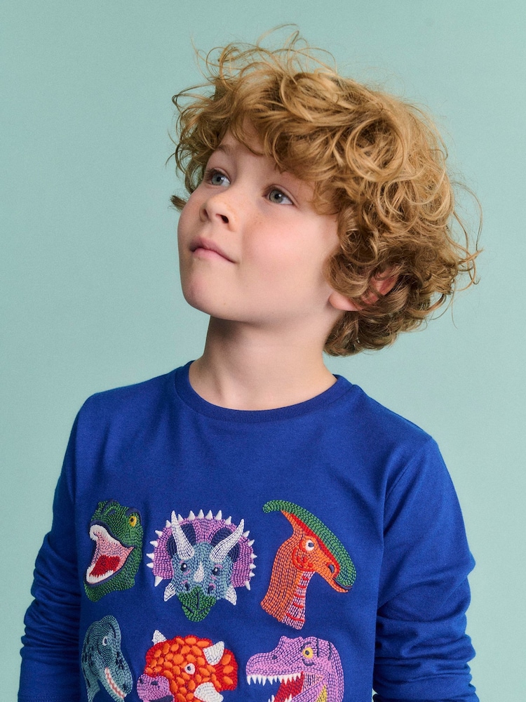 Boden Blue 100% Cotton Fun Superstitch Grid T-shirt - Image 1 of 6