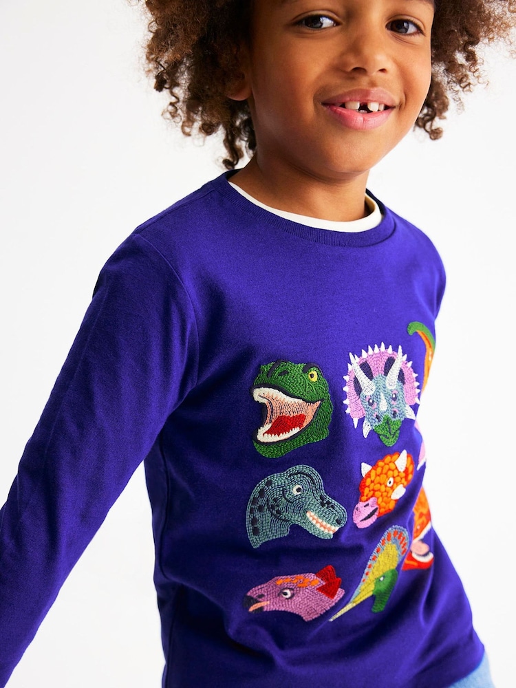 Boden Blue 100% Cotton Fun Superstitch Grid T-shirt - Image 2 of 6