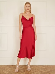 Yumi Red Satin Cowl Neck Midi Dress - Image 2 of 5