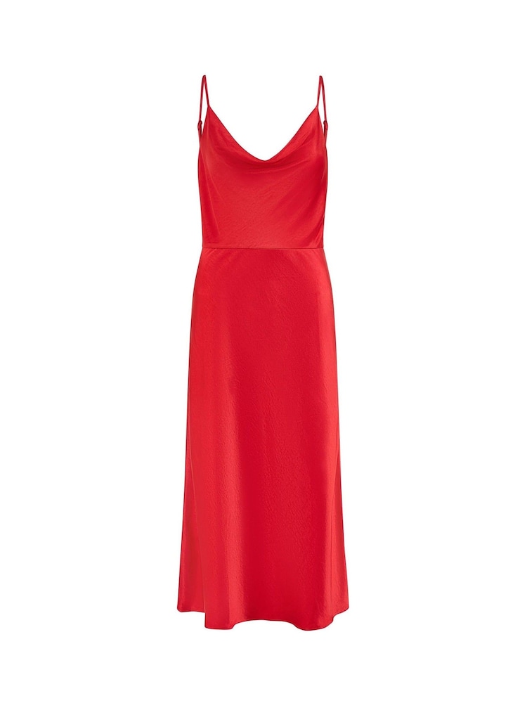 Yumi Red Satin Cowl Neck Midi Dress - Image 5 of 5