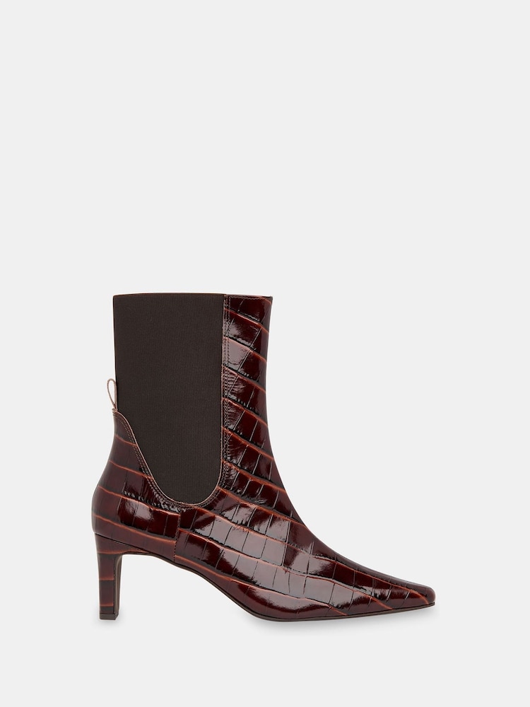 Whistles Brown Darla Croc Effect Heeled Boots - Image 1 of 4
