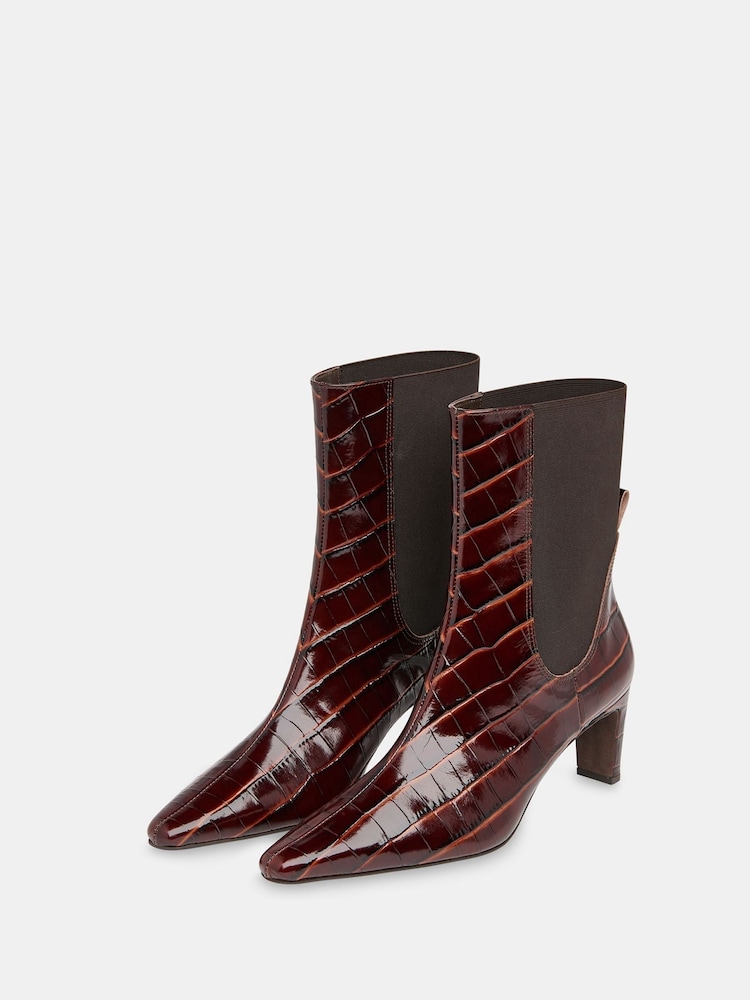 Whistles Brown Darla Croc Effect Heeled Boots - Image 2 of 4