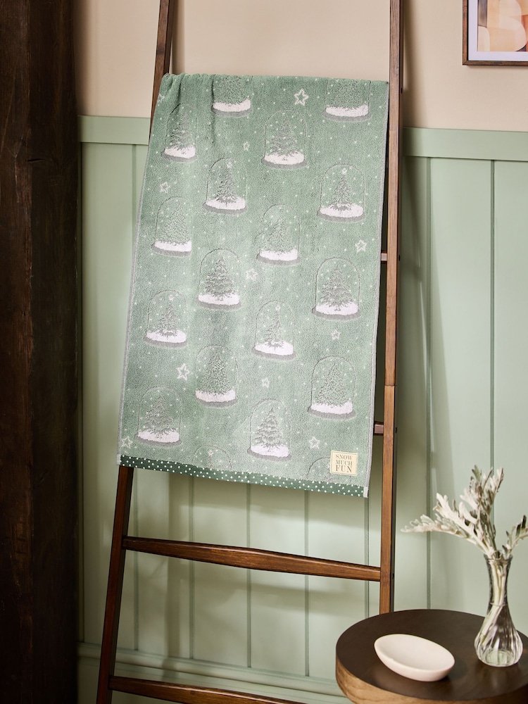 Sage Green Christmas Snowglobe Towel - Image 2 of 5 Sage Green Christmas Snowglobe Towel - Image 2 of 5