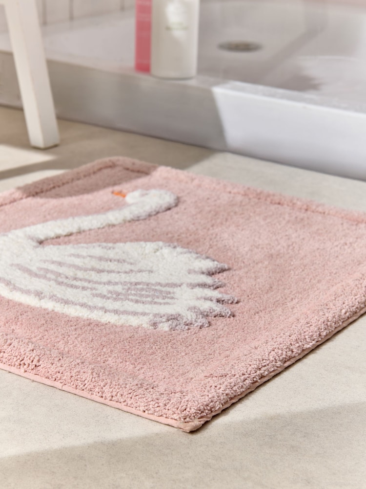 Pink Swan Print 100% Cotton Shower Mat - Image 2 of 3