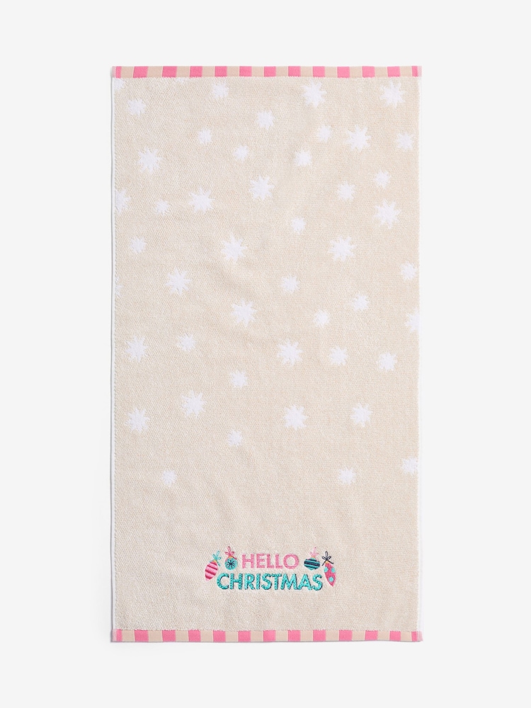 Natural Hello Christmas Towel - Image 1 of 1 Natural Hello Christmas Towel - Image 1 of 1