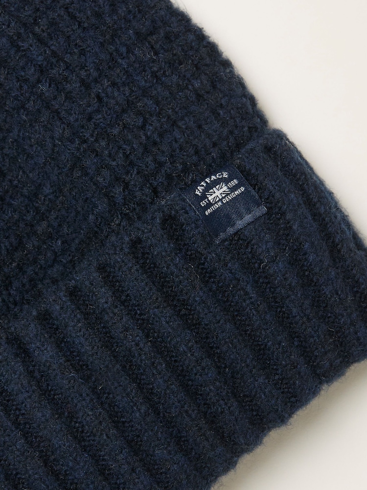 FatFace Navy Waffle Beanie - Image 4 of 4 FatFace Navy Waffle Beanie - Image 4 of 4