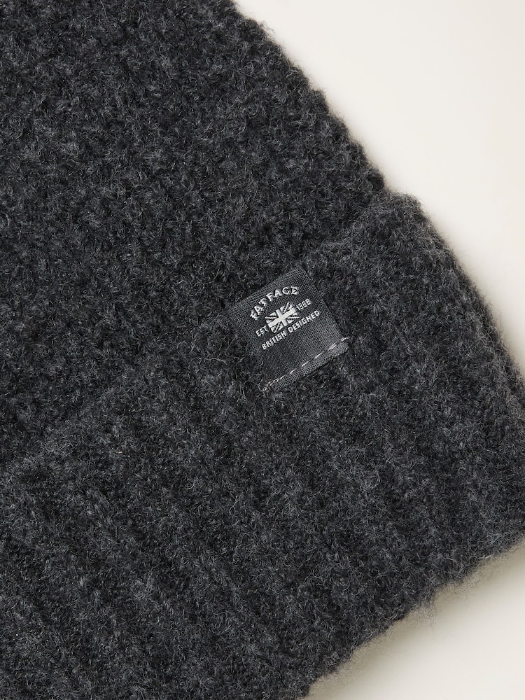 FatFace Charcoal Grey Waffle Beanie - Image 2 of 2
