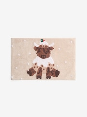 Brown Christmas Hamish The Highland Cow 100% Cotton Bath Mat - Image 1 of 1