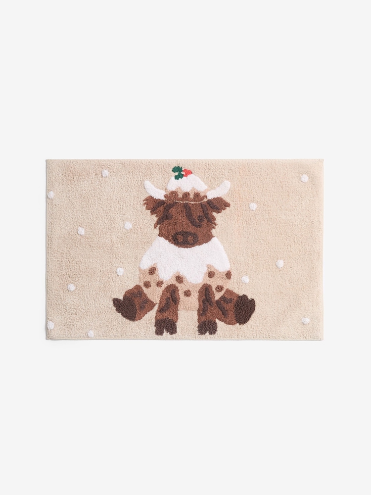 Brown Christmas Hamish The Highland Cow 100% Cotton Bath Mat - Image 1 of 1