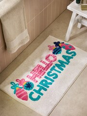 Natural Hello Christmas 100% Cotton Bath Mat - Image 1 of 1