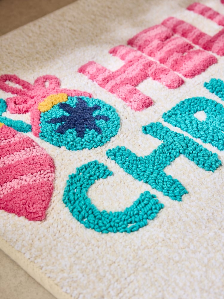 Natural Hello Christmas 100% Cotton Bath Mat - Image 2 of 3 Natural Hello Christmas 100% Cotton Bath Mat - Image 2 of 3
