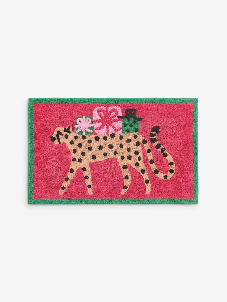Multi Christmas Cheetah 100% Cotton Bath Mat - Image 1 of 1